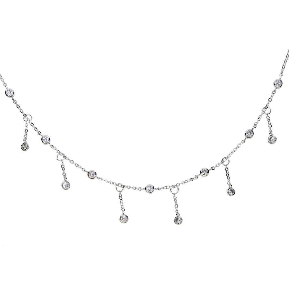 Женский чокер с фианитами элегантный золотого и серебряного цвета подвеской в