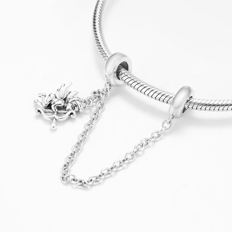 Real 925 Sterling Silver charms Bead Eros Cupid Spacer Safety Chain Fit Original European Charm Bracelet Jewelry making | Украшения и