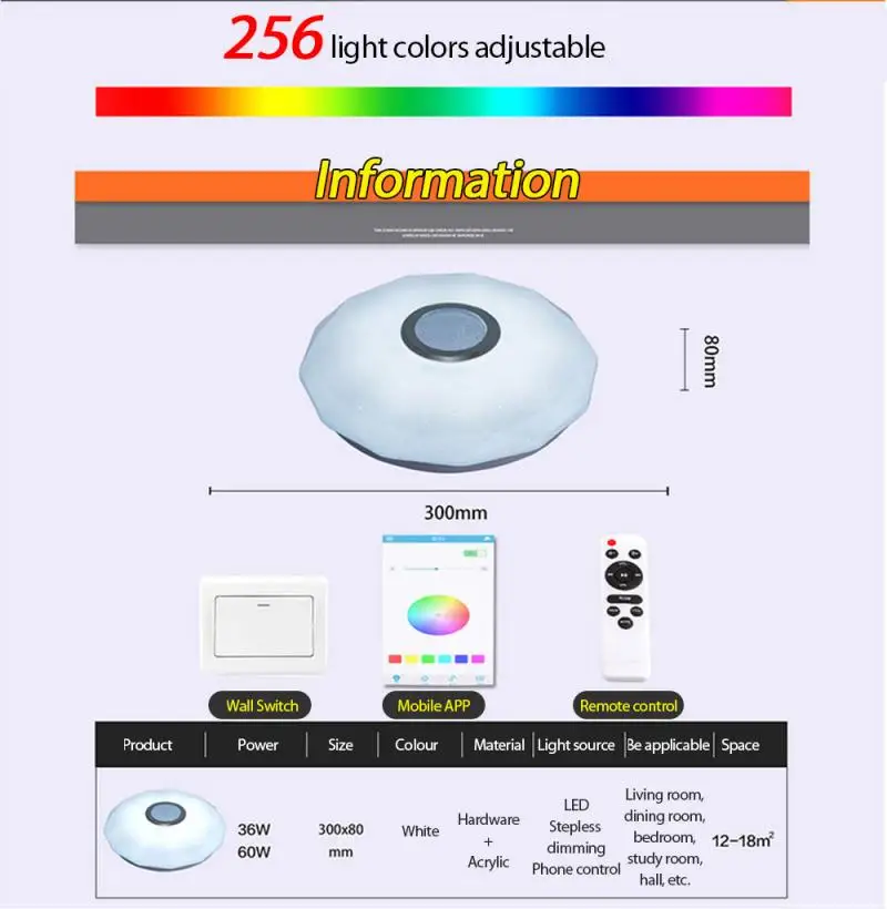 

30cm LED Round Ceiling Light Eye Protection Dimmable Ceiling Light Simple Modern Smart Home Bluetooth Music Ceiling Light