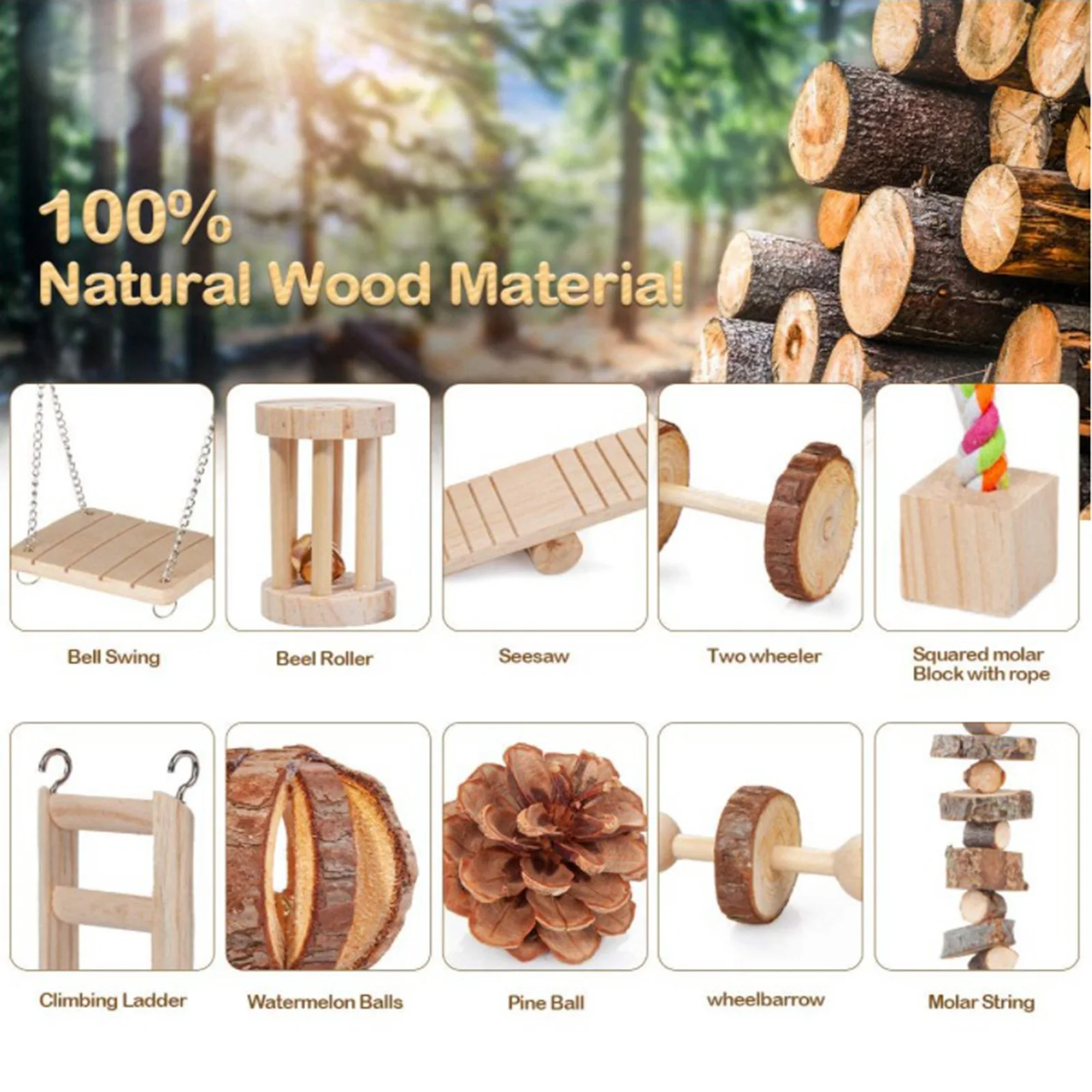 

Hamster Guinea Pig Toys - Wooden Playing Toy Exercise Bell Roller Teeth Care