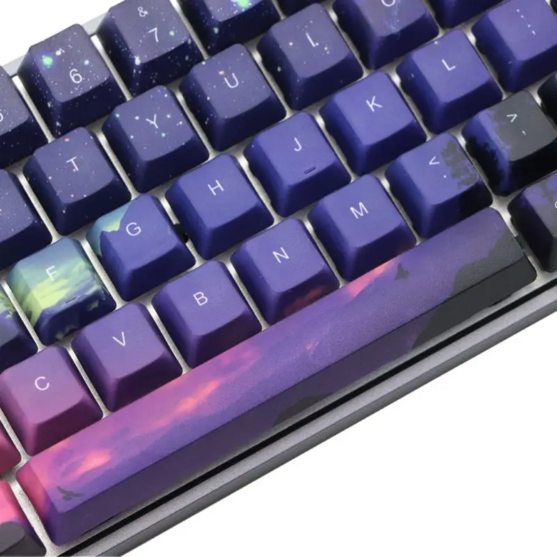 

71 Keys OEM PBT Keycaps Full Set Mechanical Keyboard Keycaps 5 Sides Dye-Sublimation Purple Dawn Light Snow Star Keycaps
