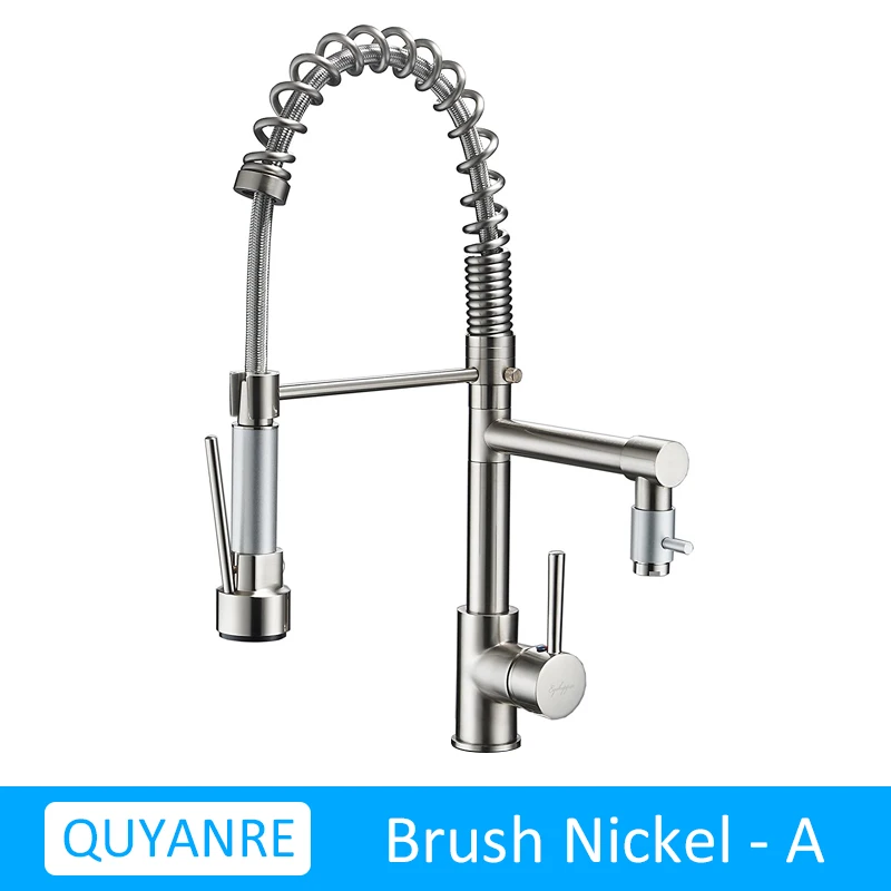 NICKEL XINCHUSHUI Quyanre Матовый никель черный кухонный кран выдвижной спрей двойная функция поток воды поворотный Носик Одной ручкой смеситель раковина - Цвет: NICKEL XINCHUSHUI
