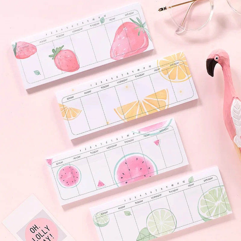 1 Набор блокнотов для заметок Липкие заметки Kawaii фруктовый план недели бумажный