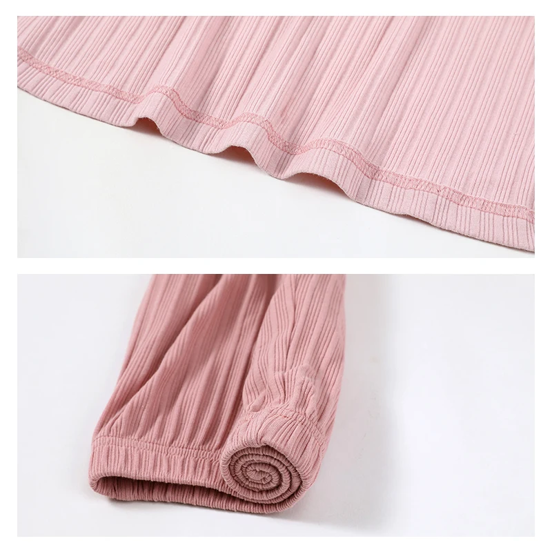 

NEW Autumn 100% Cotton Pure Pink Women's Pajamas Sets Winter Long Sleeve Loose O-Neck Sleepwear Casual Mujer Warm Nightwear