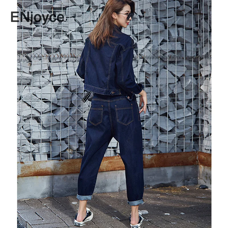 Женская джинсовая куртка комплекты 2021 Весна осень синие джинсы и брюки Комплект