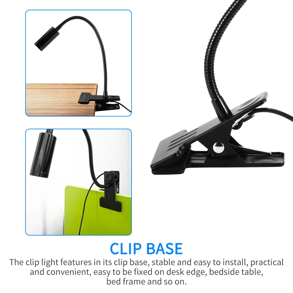

Clip Light 3000-3200k Warm White Led Desk Lamp 3w Flexible Goose Neck Adjustable Stable Bed Reading Light for Study Room Bedroom