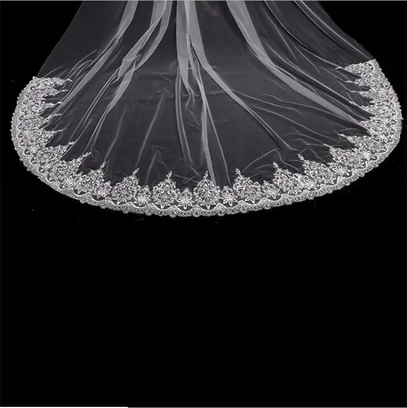 Новинка 2020 однородная белая свадебная фата 3 м с расческой и аппликацией по краям