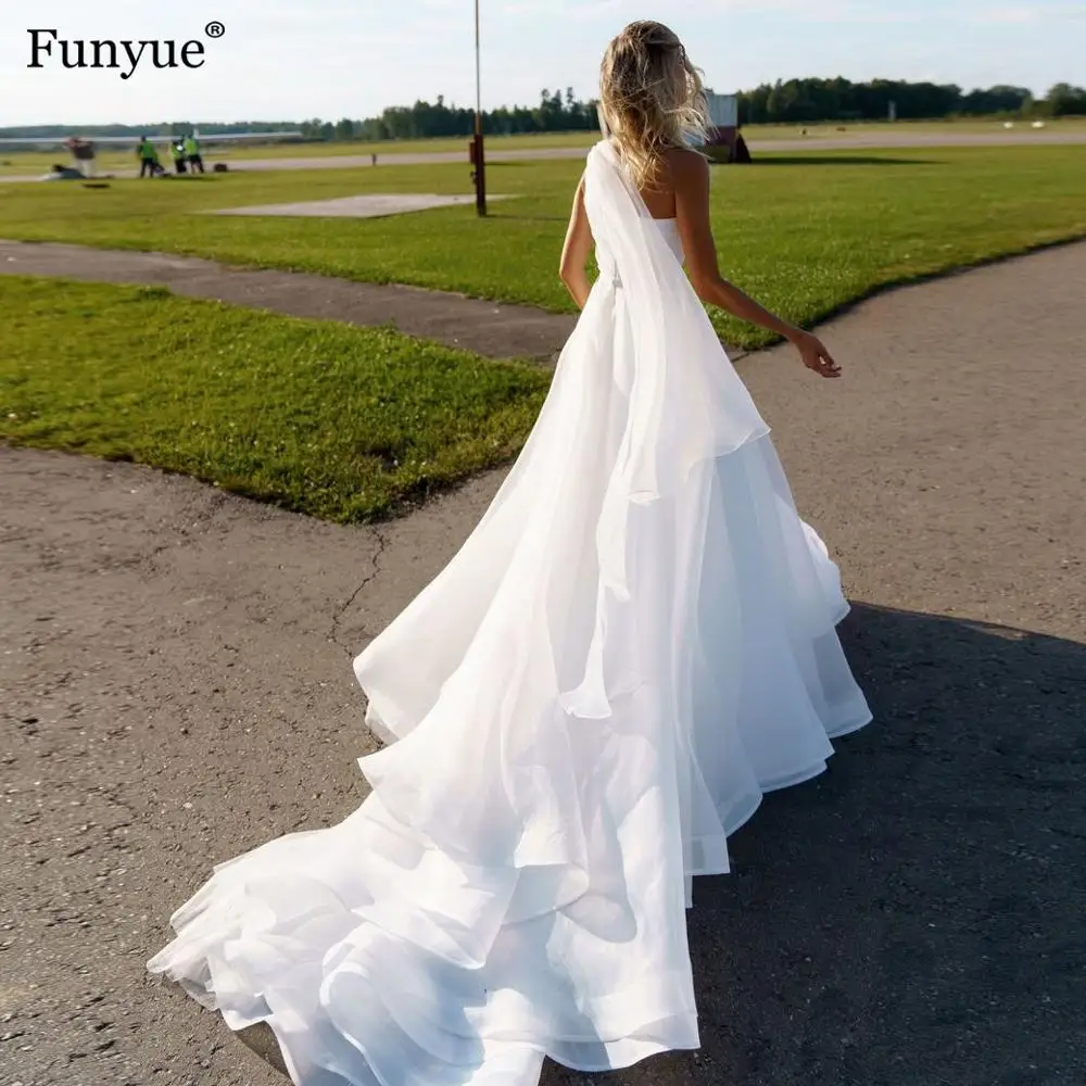 

Женское свадебное платье Funyue, белое ТРАПЕЦИЕВИДНОЕ ПЛАТЬЕ невесты из органзы на одно плечо, без рукавов, 2021