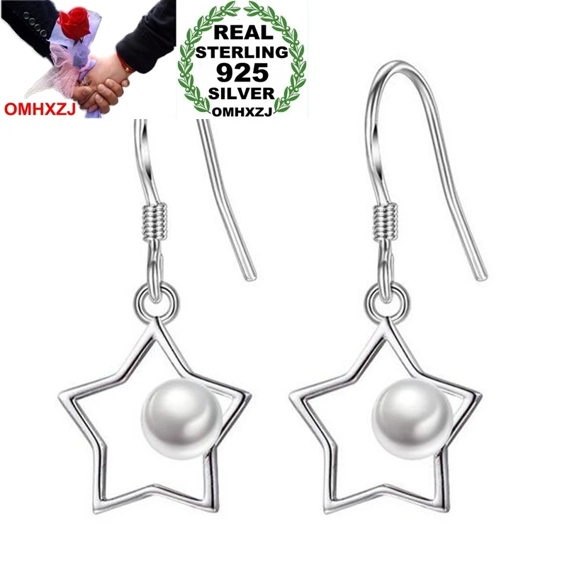 

OMH Wholesale Jewelry lovely Simple Fashion joker Star for Woman Gift Pentagram Pearl 925 Sterling Silver drop Earrings YS215