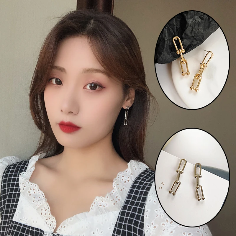

Creative Alloy Metal Plating Chain Earrings For Women 2021 Trendy Goth Pop Hip Hop Pendants Ear Jewelry Accessories Drop Earring