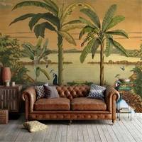 milofi custom large wallpaper european garden hand painted medieval tropical jungle peacock background wall painting
