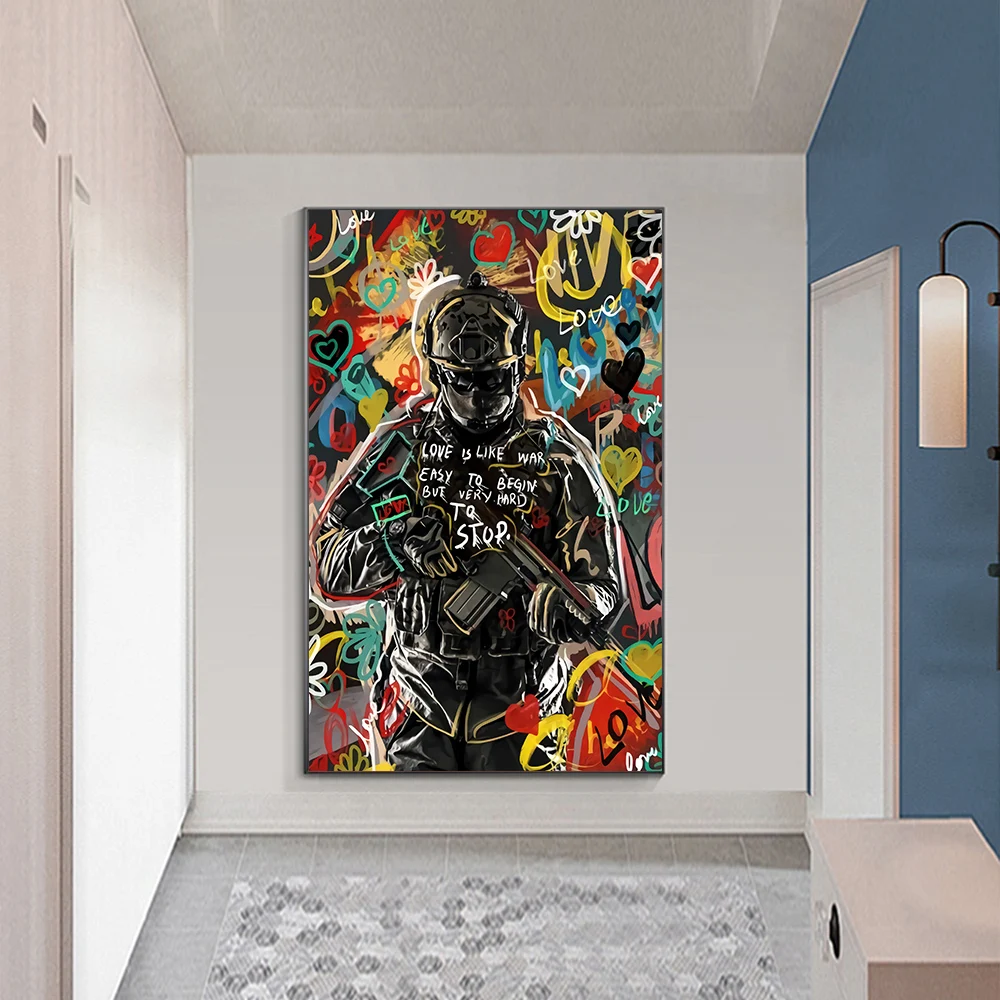 

Graffiti Art Canvas Painting Love Is Like War Sniper Abstract Posters Pop Art Wall Picture Home Prints for Living Room Frameless