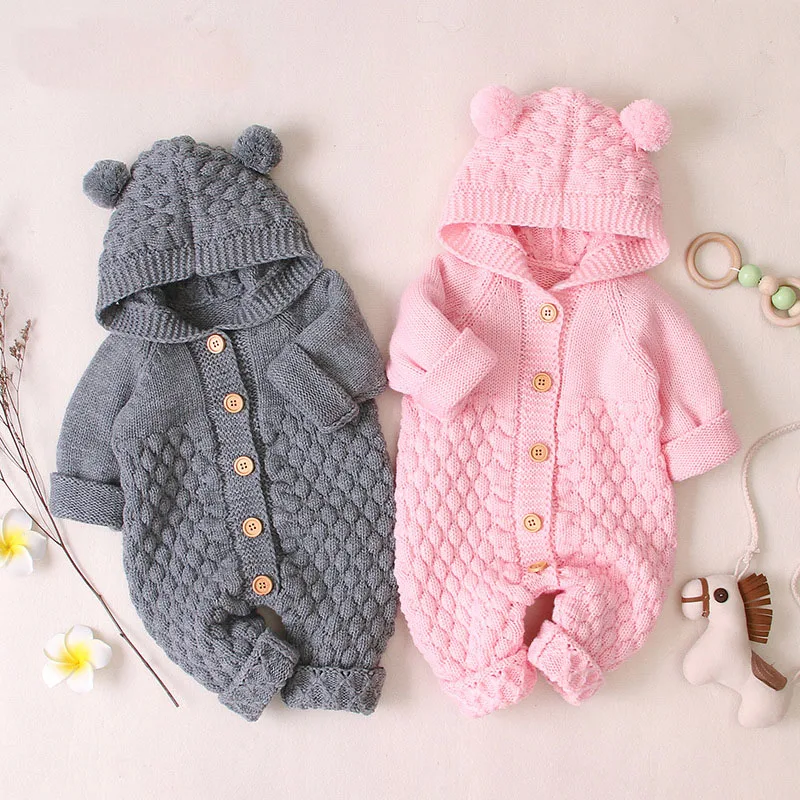 

Baby Rompers Spring And Autumn Cartoon Bear Knitted Newborn Boys Jumpsuits Fall Long Sleeve Toddler Girl Sweater Overall
