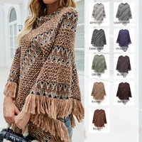 women cape coat knitting striped autumn winter loose fitting bohemian poncho coat for daily wear