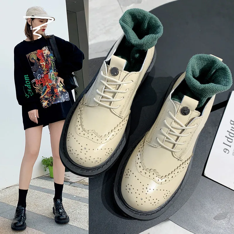 

Кожаные туфли в стиле ретро в английском и студенческом стиле; Сезон весна-осень; Новая стильная женская обувь; Универсальная обувь на платф...