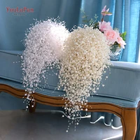 youlapan f24 wedding bouquet wedding flower bridal bouquet full pearls ivorywhite bouquet 100 handmade waterfull bride bouquet