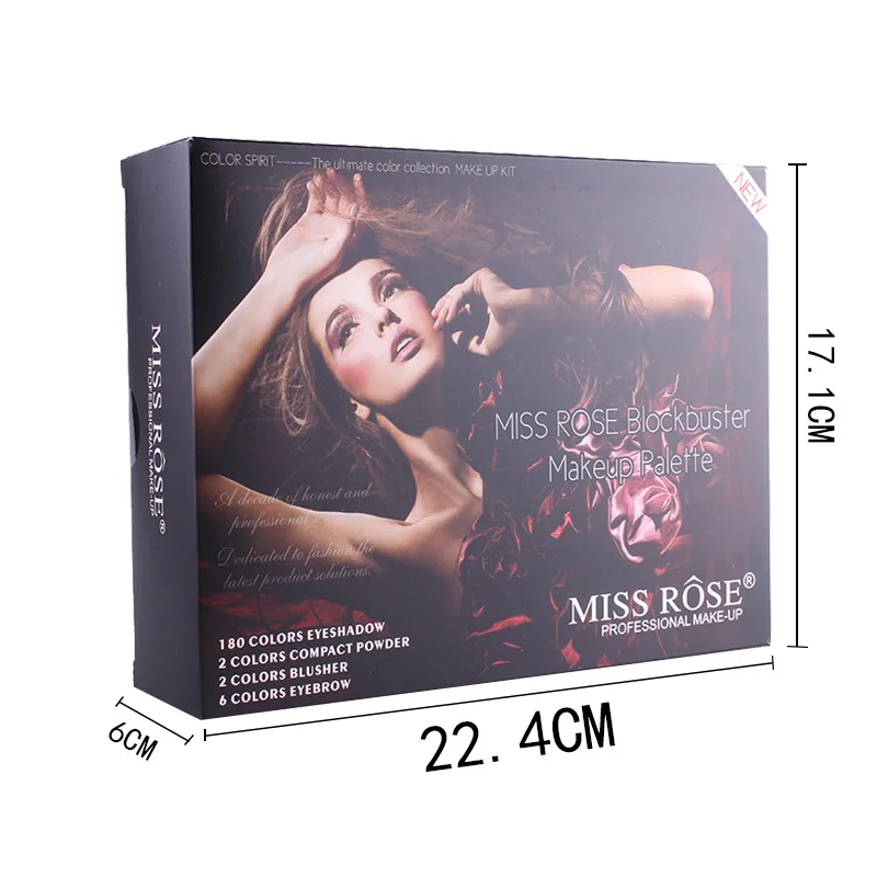 Бренд MISS ROSE, 180 цветов, палитра теней для век, матовая, Обнаженная, блестящая, стойкая палитра теней для век с кистью, пудра для бровей, румяна