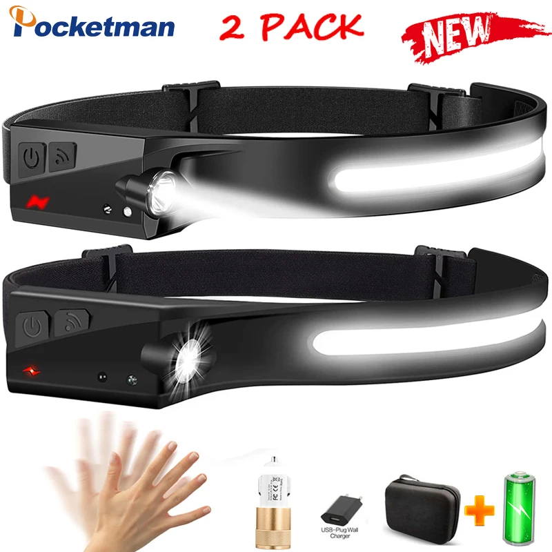 

Portable Headlamp Strong Power COB LED Headlight USB Rechargeable Headlamps Waterproof Head Light Lamp Built-in Battery Camping