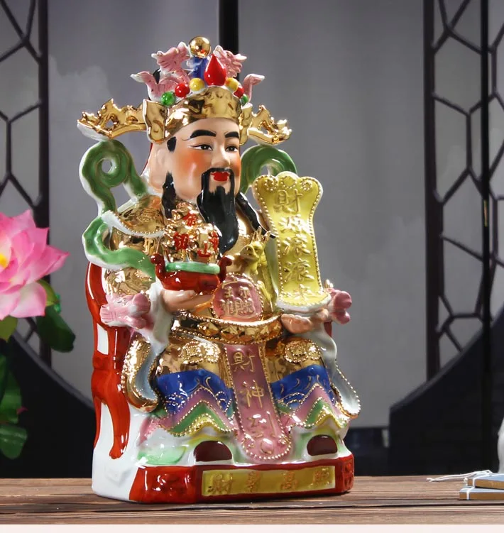 

LARGE # 2020 HOME SHOP LOBBY DECORATION BUSINESS MONEY DRAWING GOOD LUCK GOD OF WEALTH FENG SHUI COLOR PORCELAIN ART STATUE