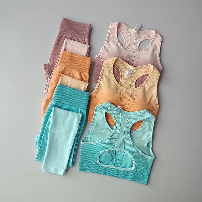 

2PCS NEW Tie Dyeing Seamless Yoga Set Workout Sportswear Gym Fitness Clothing Sports Bra High Waist Leggings Sports Suits 2021