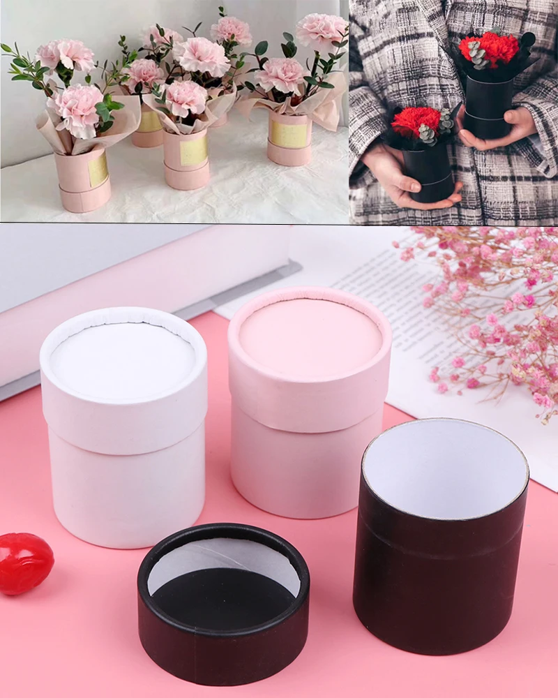 

Round Flower Paper Boxes Lid Hug Florist Flower Bucket Gift Packaging Box Gift Candy Bar Party Wedding gift Storage Boxes