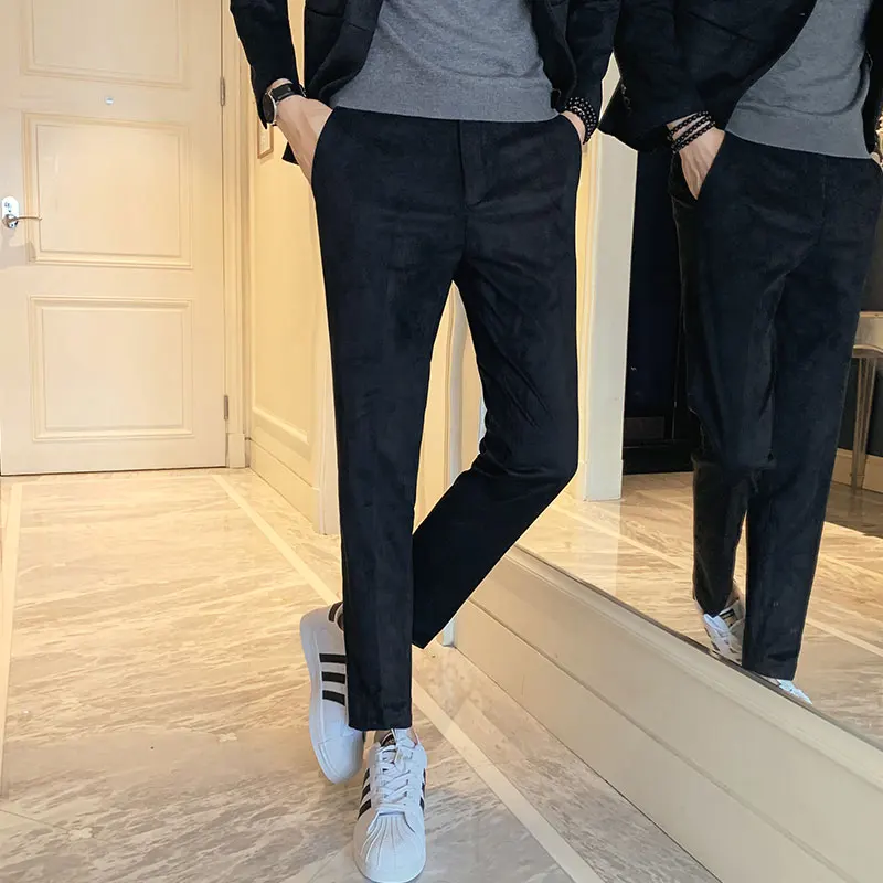 Брюки мужские однотонные Роскошные замшевые деловые повседневные штаны модные