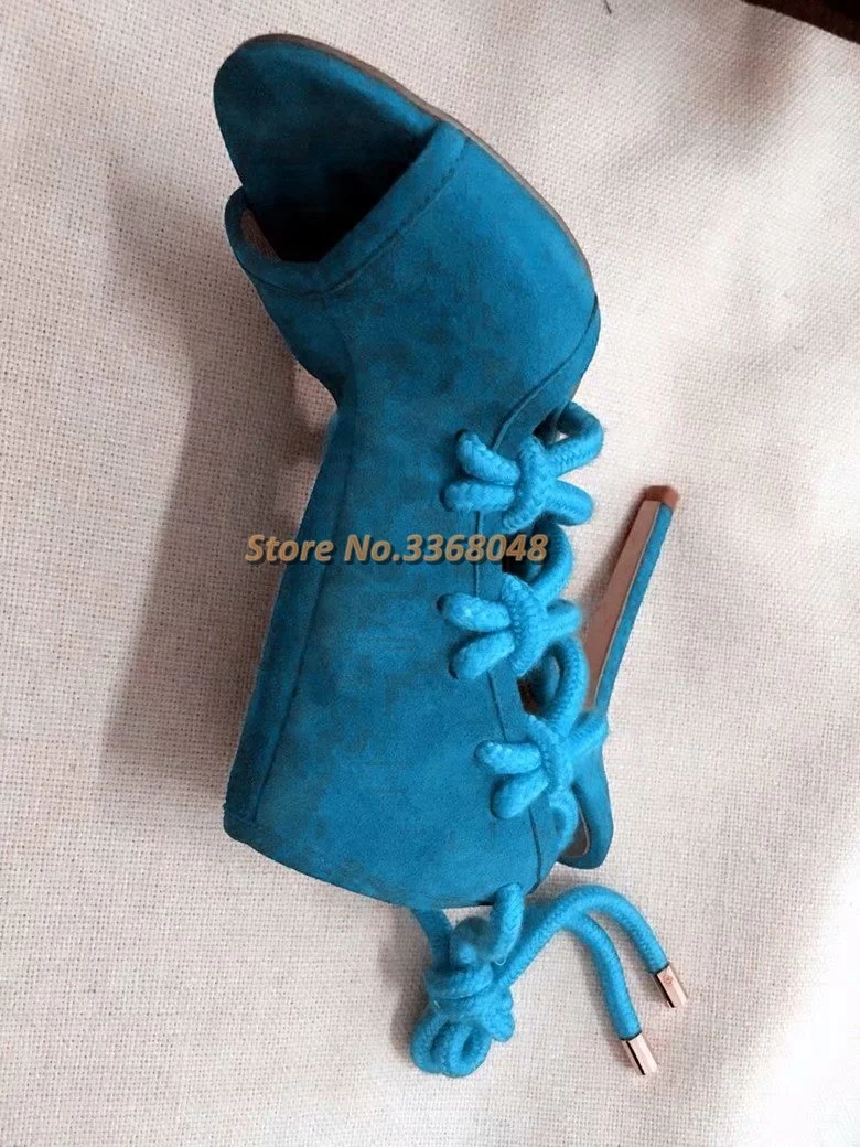 Beli Sandal Hollow Up Renda Suede Telanjang Ujung Terbuka Stiletto Hak Tinggi Memotong Mengikat Rumbai Pinggiran Kaki Terbuka Sandal Gaun Tali Pergelangan Kaki