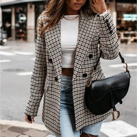 slimming suit temperament commuter jacket fall 2022 long sleeved fashion plaid suit collar double breasted slim womens clothing