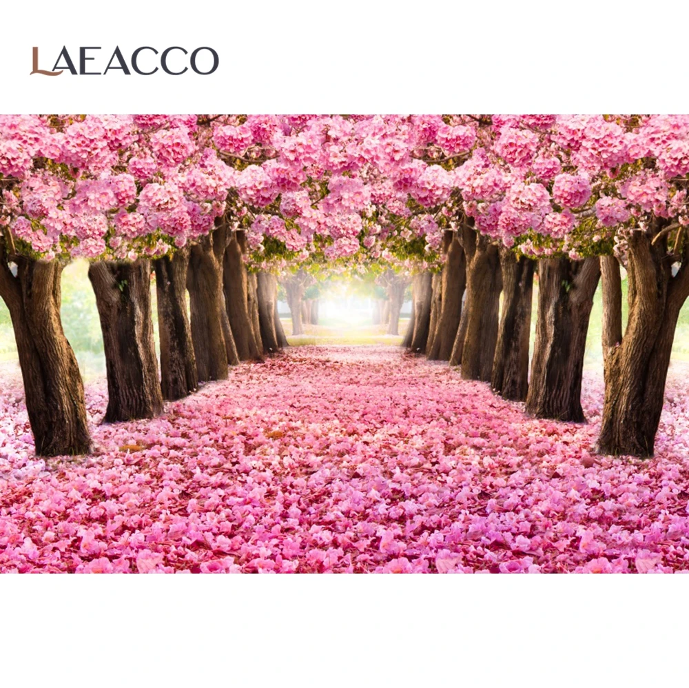 Laeacco розовые цветы вишни настольные цветущие деревья Парк фон для фотосъемки с