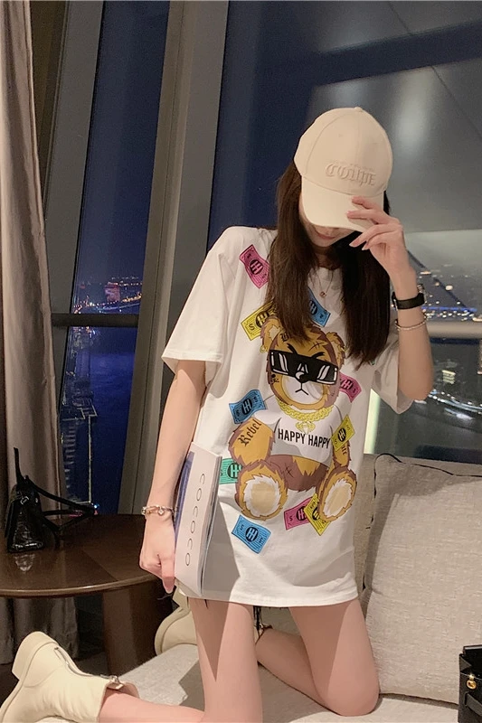 

The new spring and summer 2021 notes bear white short-sleeved t-shirts female long high quality t-shirts in loose