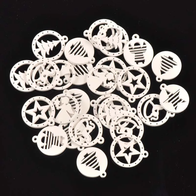 

50 шт., деревянные подвесные украшения для ёлки, 28 мм