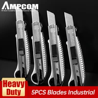 ampcom utility knife industrial heavy duty cutter blade 5 pcs storage 0 6mm thickness stainless steel no rust handcraft tool