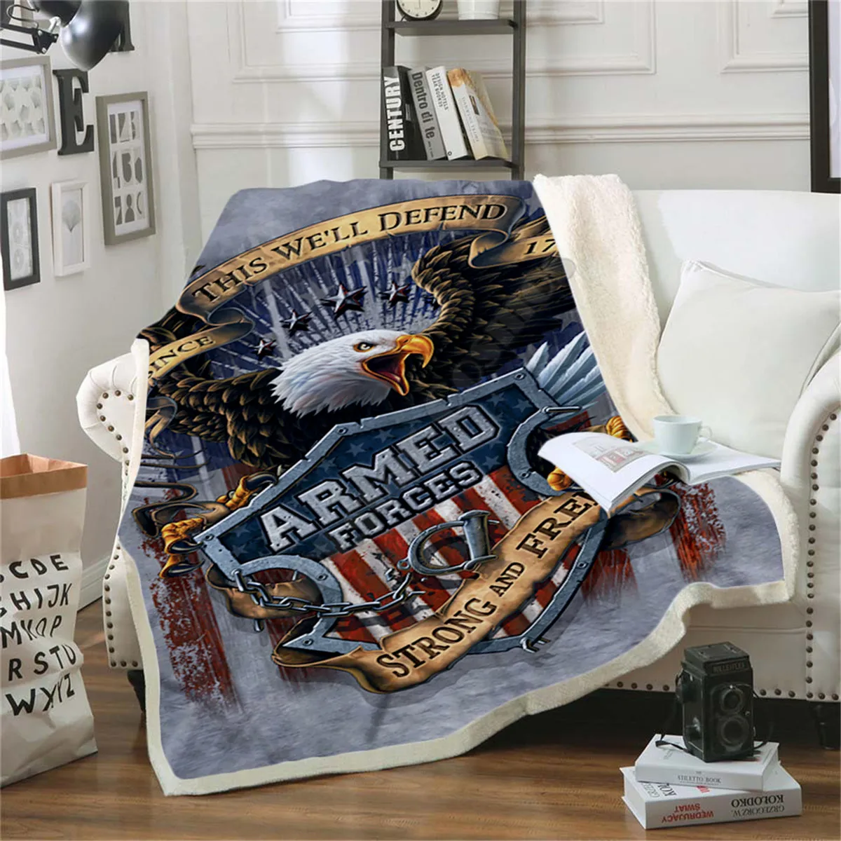 

Flag Eagle Fleece Blanket 3D printed Sherpa Blanket on Bed Home Textiles Dreamlike HOME ACCESSORIES 02