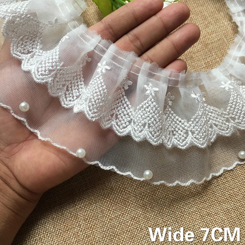 7 см широкая белая Тюлевая пряжа двухслойная 3d Кружевная аппликация вышитая