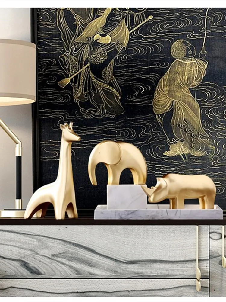 Golden Giraffe Rhino Elephant Fishtail Resin Small Decor Creative Nordic Home Decoration Display Statue Sculpture Living Room | Дом и сад