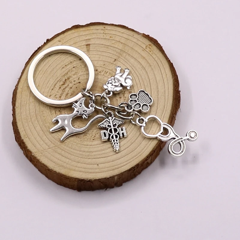 1 шт. ветеринарный Брелок Серебряный стетоскоп животное талисманы собака кошка