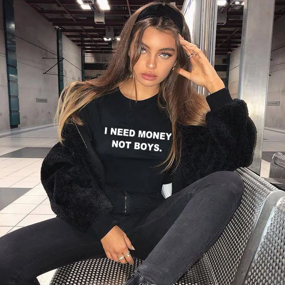 Футболка с надписью I Need Money Not Boys футболка для девушек в стиле 90-х топ цитатами Tumblr