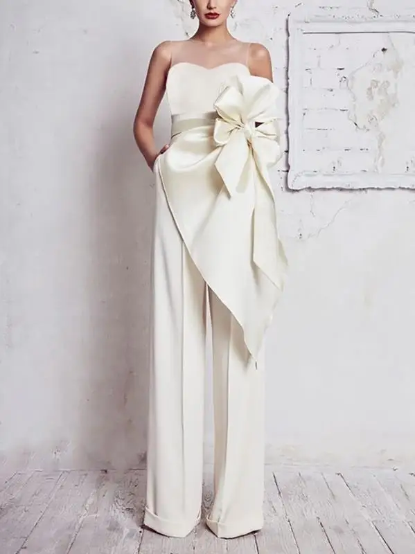 

Women Straight Jumpsuits Half Sleeve Turtleneck Sash Lace Up Long Pants Party Club Romper Modern Lady Clothes