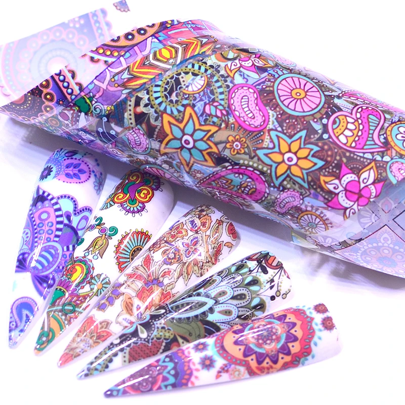 

10 шт./упак. гвозди в стиле ретро Фольга передачи комплекты с цветочным узором и геометрическим рисунком Печать Обертывания клейкая наклейка...