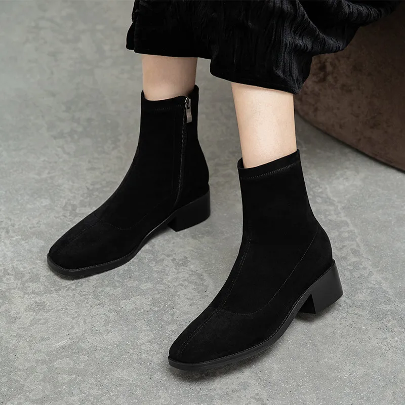 

ASUMER 2020 ankle boots for women simple solid colors vintage square toe casual shoes comfortable autumn winter boots woman