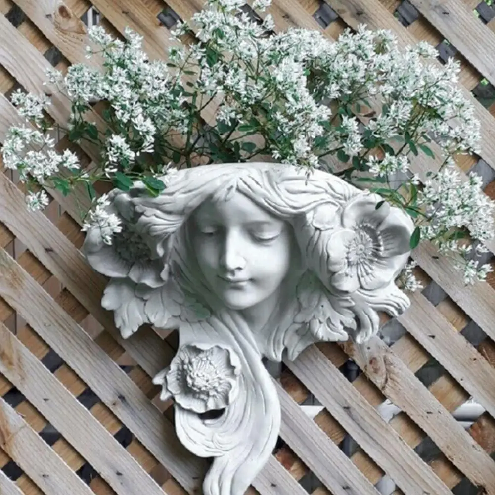 

Mysterious Girl Statue Flower Pot Innovative Wall Hanging Planter Pot For Decoration Garden Decor Vase Head Ornament Home Decor