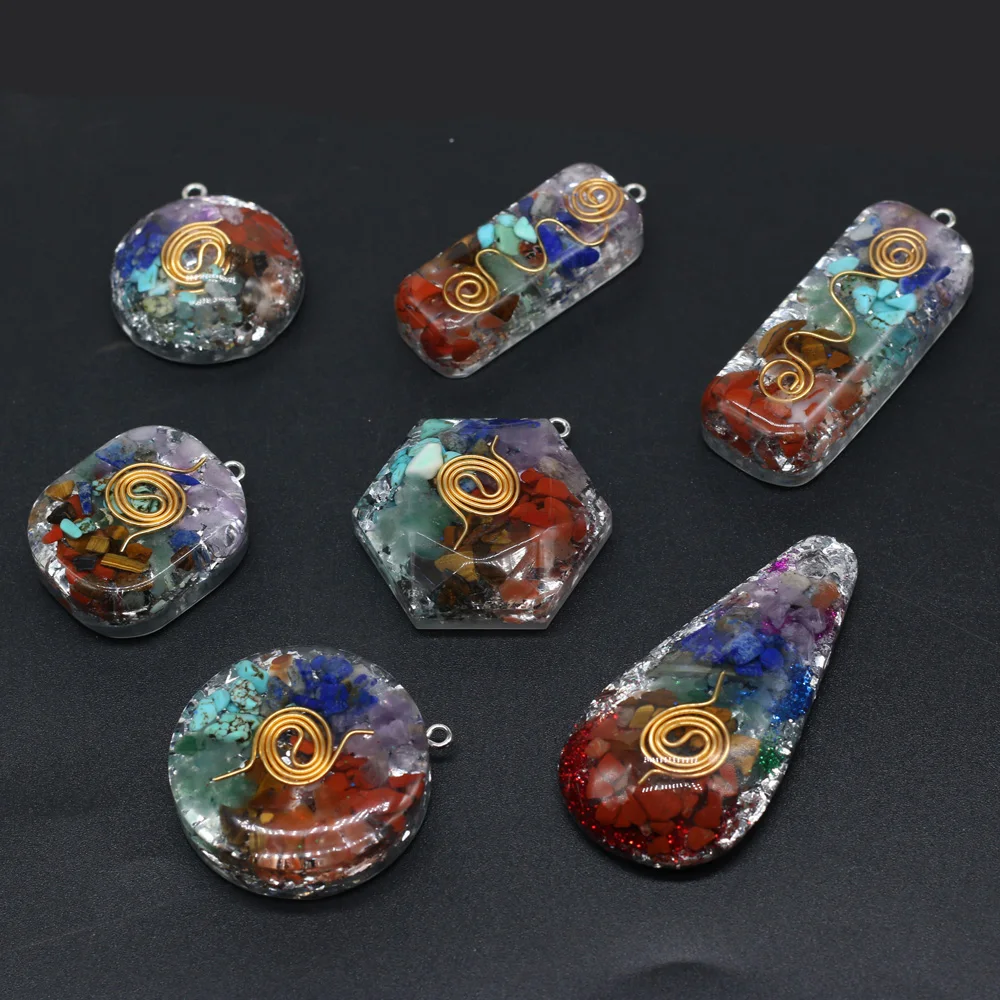 

2021 Fashion Colorful Chips Stone Pendant Chakra Reiki Healing Energy Stones Charms for Jewelry Making DIY Necklace Accessories