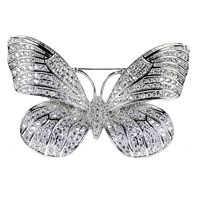 Сказочные Полный микро Паве CZ Бабочка Брошь Серебряный Тон Оловяшка Круглый