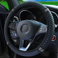 car steering wheel cover pu leather protector cover diamond decoration black anti slip cover universal car interior accessories