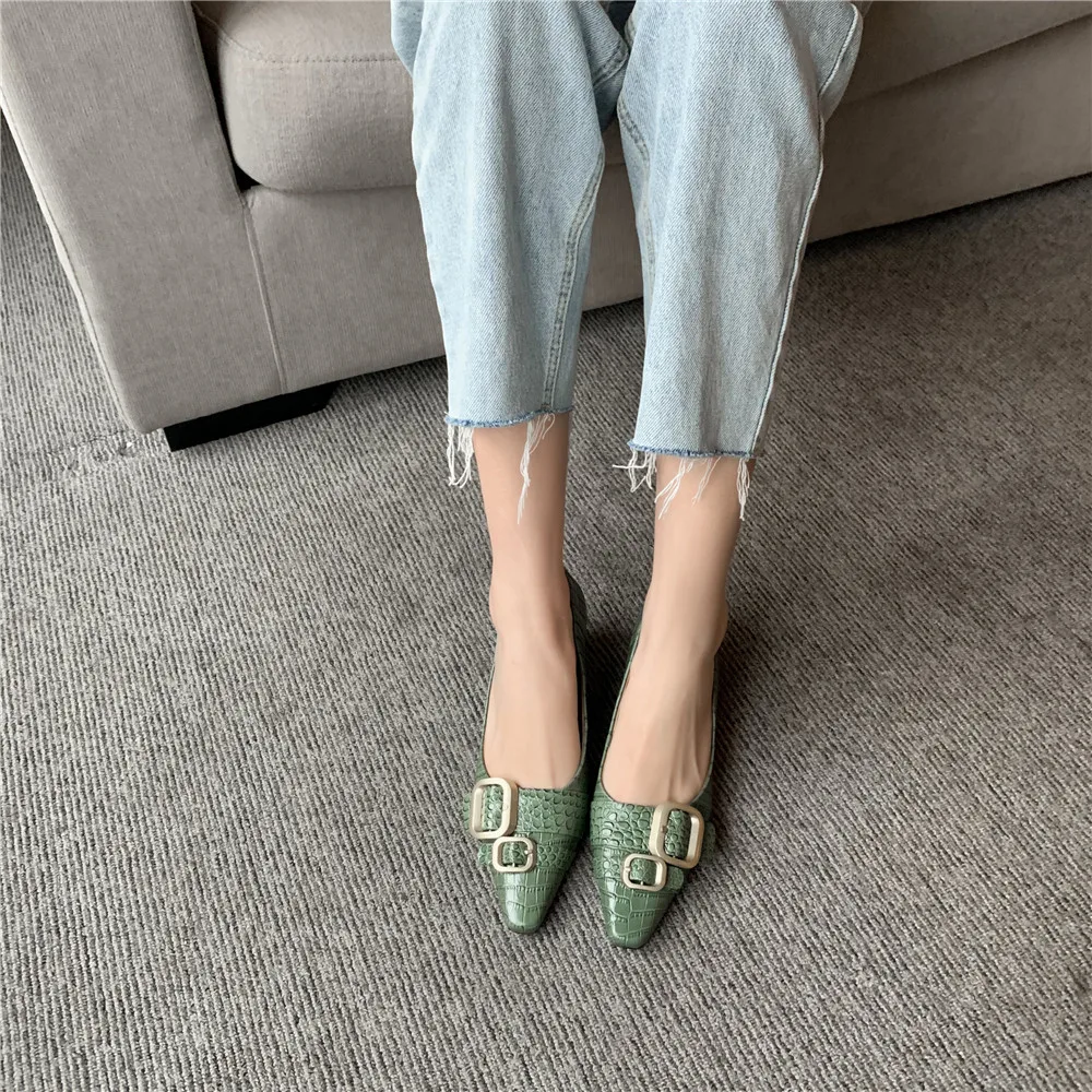 

MILI-MIYA Metal Decoration Women Cow Leather Pumps Solid Color Round Toe Square Heels Office Career Shoes Size 34-40 For Ladies