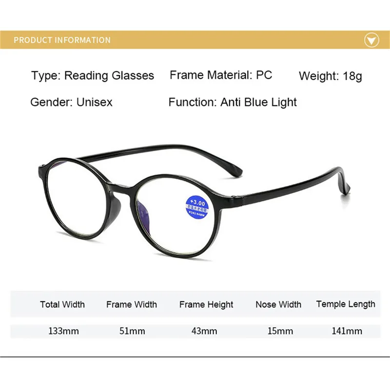 Классические черные круглые очки для чтения Ahora ультралегкие пресбиопии женщин и