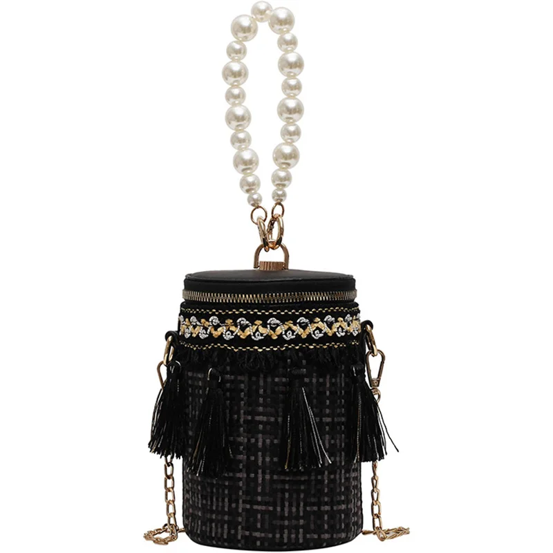 

Lady Pearl Sweet Tote Bucket bag 2021 Fashion New Quality Wool Women's Designer Handbag Tassel Chain Shoulder Messenger Bag