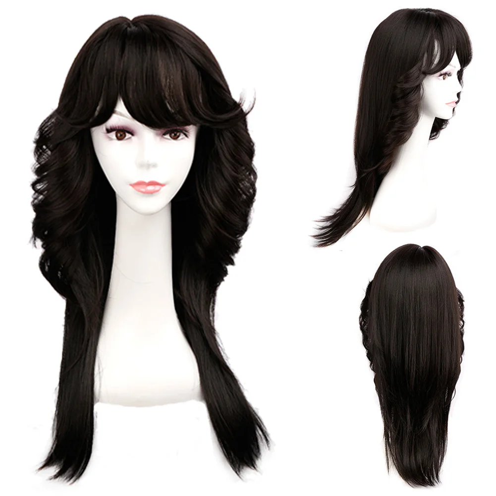 

Long Layered Straight With Swept Bangs Black Wigs Cosplay Body Wave Synthetic Wigs for Women Fake Hair Ombre Blonde Curly Wig