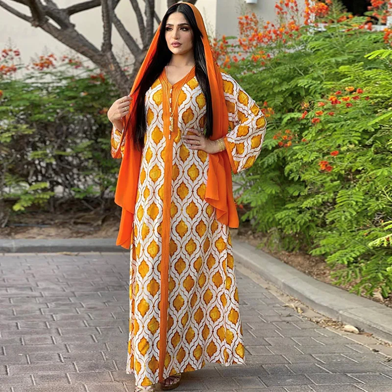 Новинка, мусульманский и индийский Рамадан, женский халат, летнее свободное кимоно большого размера с принтом Дубая, длинное платье с турец...