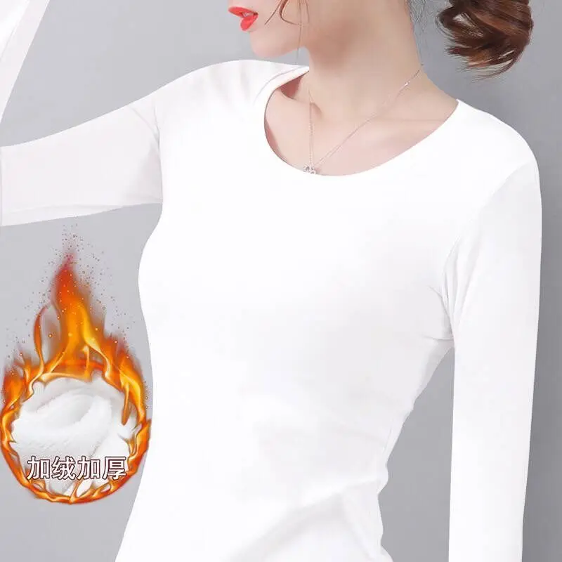 Camiseta de Cashmerethickened versión coreana de otoño e invierno para mujer, ropa interior térmica para mujer, camiseta blanca, camisa de fondo